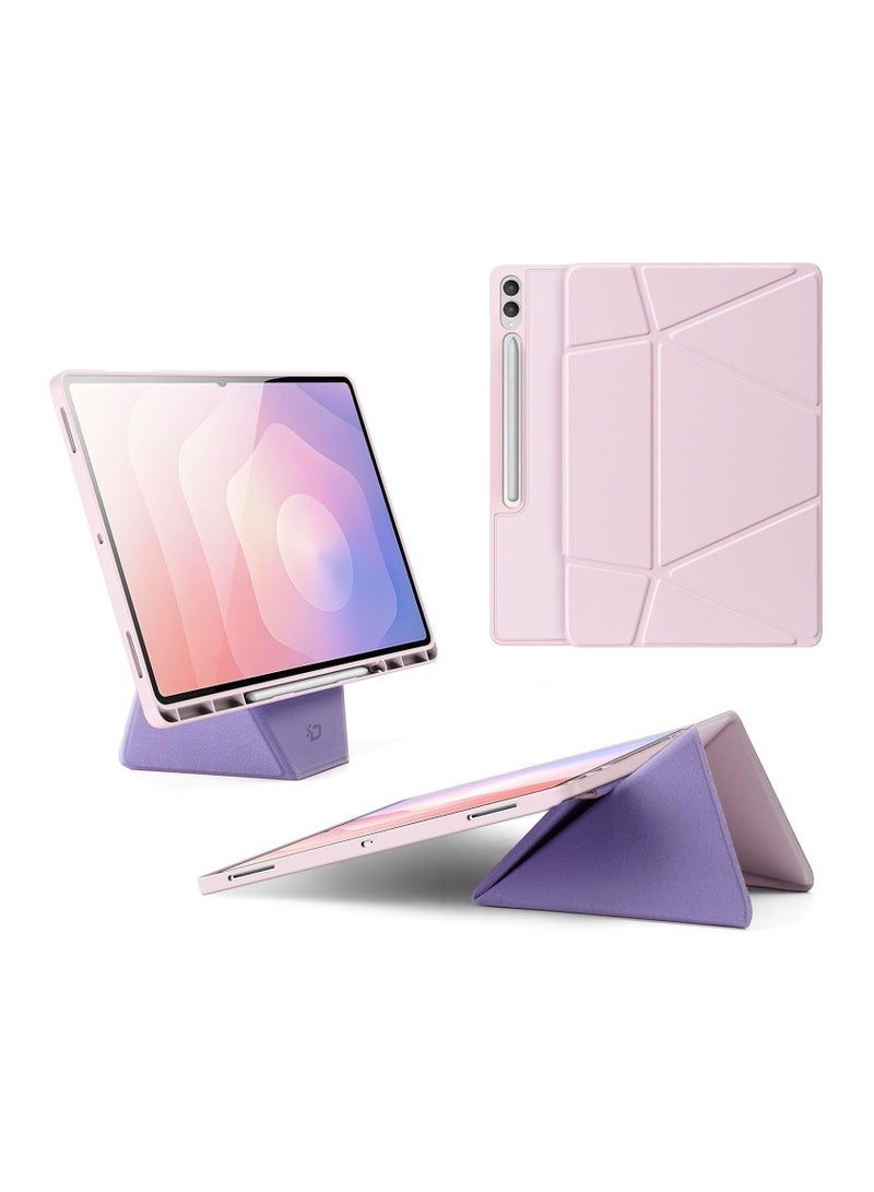 **غطاء متوافق مع جهاز لوحي Samsung Galaxy Tab S11 Ultra 14.6 بوصة موديل 2025. يتميز بحامل طافي بارتفاع 4.5 سم، وقاعدة قابلة للطي متعددة الزوايا، وغطاء جلدي مع وظيفة الإيقاظ/النوم التلقائي. يحتوي على حامل قلم S Pen مدمج.**