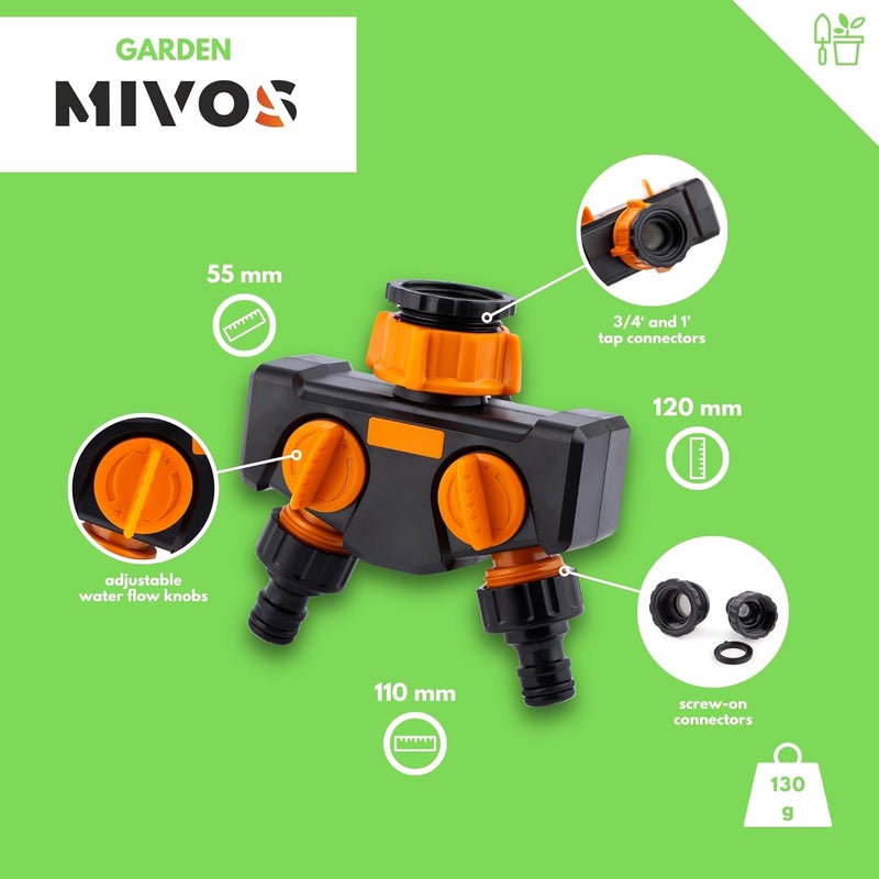 MIVOS موزع ثنائي الاتجاهات للحنفيات بخيط ذكر 3/4 بوصة و1 بوصة - موزع ماء ثنائي الاتجاهات - موزع للتوصيل المتزامن - تدفق المياه - Image 2