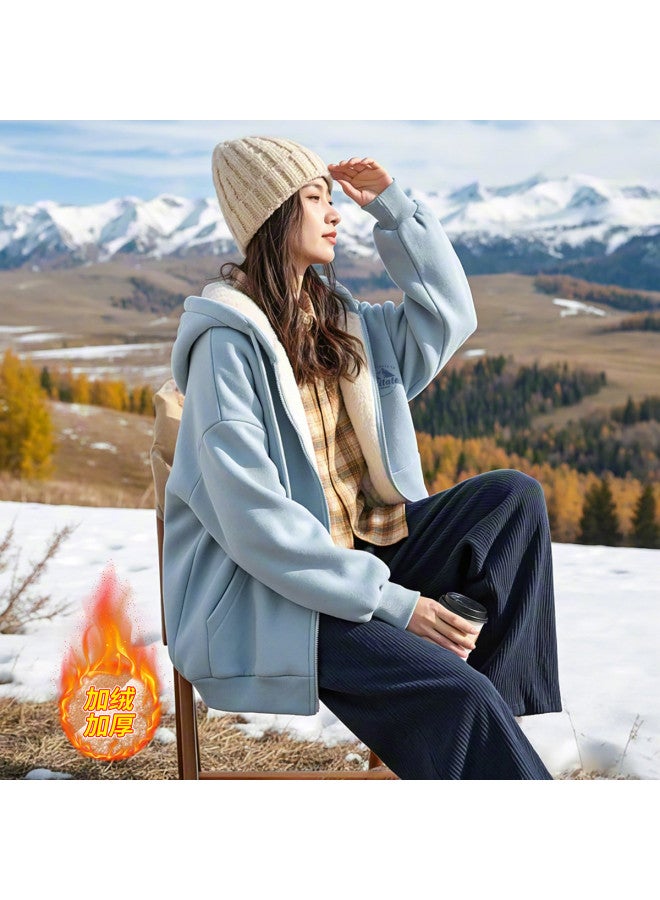 Flying in the snow Women's Jacket 2025 Autumn/winter Fleece Warm Comfortable Casual Versatile Loose Top - Image 2