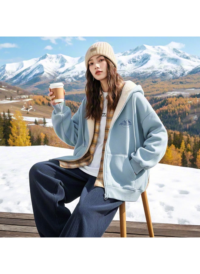 Flying in the snow Women's Jacket 2025 Autumn/winter Fleece Warm Comfortable Casual Versatile Loose Top - Image 4