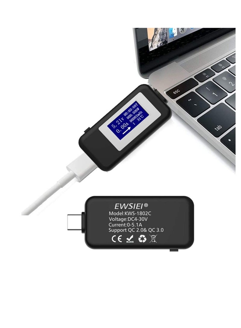 Excefore Type-C USB Power Meter Testers, USB C Current and Voltage Bidirectional Tester, Ammeter 0-5A Voltmeter 4-30V, USB-C Charger Safety Tester, Digital Color LCD Display Multimeter, Amp Volt Detector - Image 2
