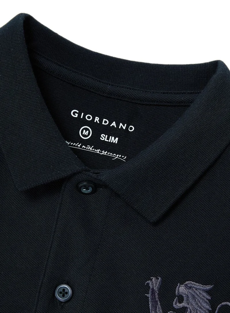 GIORDANO  Men's 3D Lion Polo: Slim Fit, Bold Embroidery, Premium Pique for Men | Best Price UAE