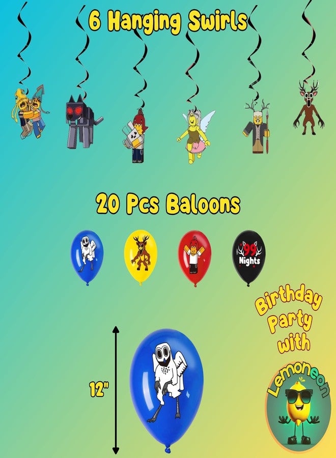 Lemoneon 99 Nights in the Forest Birthday Party Decorations Supplies Happy Birthday Banner Cake Cupcake Toppers Balloons Hanging Swirls Background - Image 4