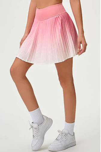 SVL Pink High-Waist Ombre Padel & Tennis Skirt with Built-in Shorts and Pocket - Pink and White - SVL for Women | Best Price UAE
