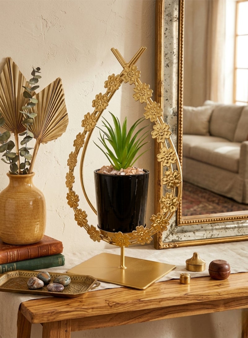 Golden Metal Plant Vase – Stylish and modern decor for home and office, a luxurious design to decorate tables and shelves – a sleek, contemporary vase that adds a classy touch to any space - Image 2