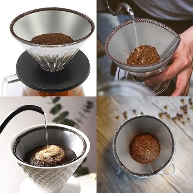 VANANA R  R Enterprises Reusable Pour Over Coffee Filter Stainless Steel Paperless Drip Cone Coffee Filter Coffee Maker 26 Cups For Cups Mugs Carafes Filter Holders 26 Cups - Image 4
