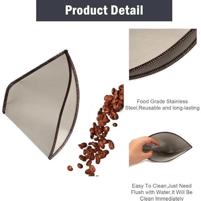 VANANA R  R Enterprises Reusable Pour Over Coffee Filter Stainless Steel Paperless Drip Cone Coffee Filter Coffee Maker 26 Cups For Cups Mugs Carafes Filter Holders 26 Cups - Image 5