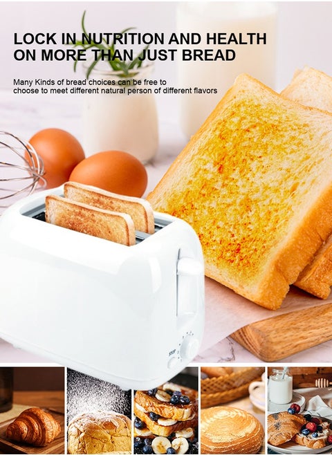 2 Slice Bread Toaster Home Toaster Wide Slot Design Removable Crumb Tray Fully Automatic Multi-function Toaster 6-Level Toasting 750w High Power White 21.5x11x16cm