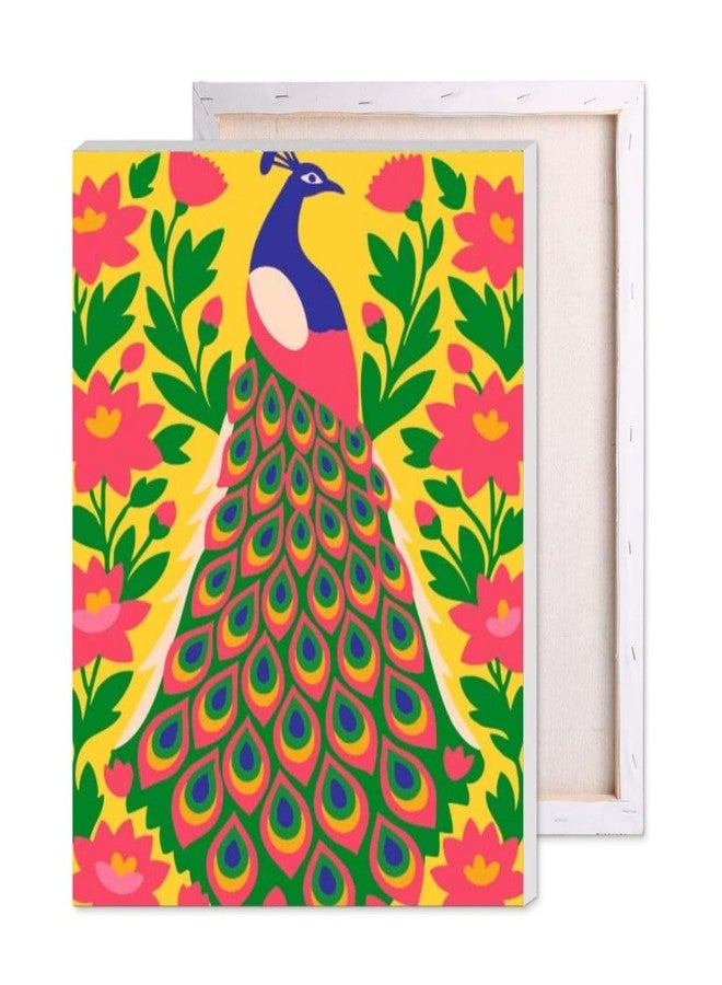 CRAFT MATE CRAFTMATE Framed DIY Paint by Numbers Canvas Art and Craft Kit for Adults and Kids | Peacock Floral Design Swiss Magic Paint By Numbers Kit | 16 inch x 12 inch - Image 1