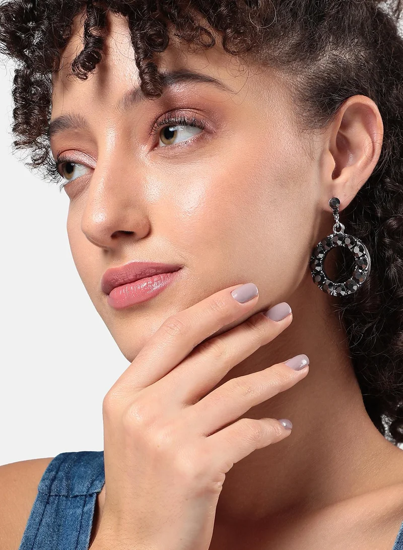 سوهي أقراط متدلية دائرية مجوفة من الحجر - فضي داكن