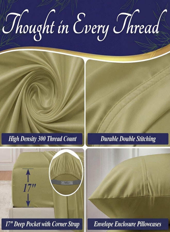 DECOLURE 100% Organic Bamboo Viscose Sheets Queen Size 4 pcs - Ultra Soft & Luxuriously Cooling, 16" Deep Pocket, Double Stitching,Perfect for Hot Sleepers - Luxury Queen Bed Sheets Set (Light Olive) - Image 5