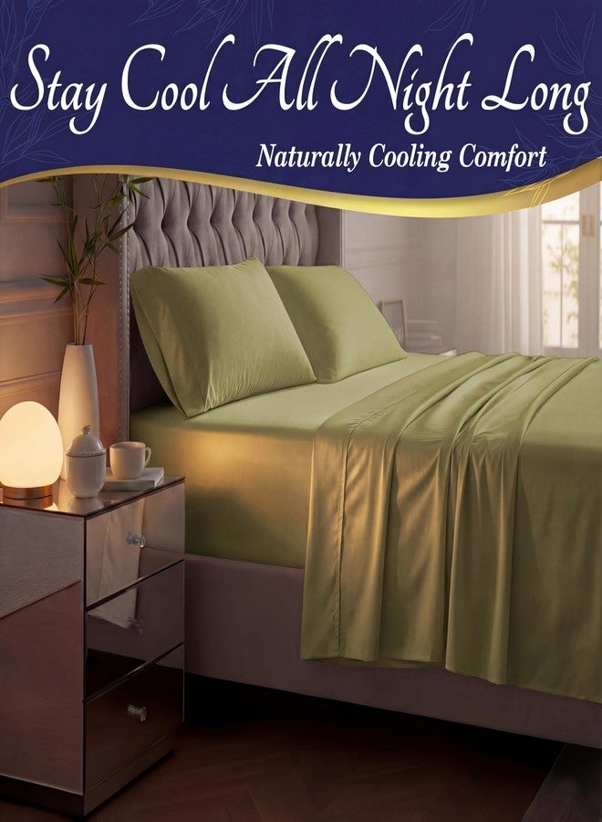 DECOLURE 100% Organic Bamboo Viscose Sheets Queen Size 4 pcs - Ultra Soft & Luxuriously Cooling, 16" Deep Pocket, Double Stitching,Perfect for Hot Sleepers - Luxury Queen Bed Sheets Set (Light Olive) - Image 3