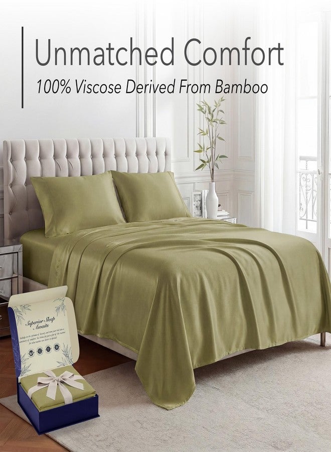 DECOLURE 100% Organic Bamboo Viscose Sheets Queen Size 4 pcs - Ultra Soft & Luxuriously Cooling, 16" Deep Pocket, Double Stitching,Perfect for Hot Sleepers - Luxury Queen Bed Sheets Set (Light Olive) - Image 2
