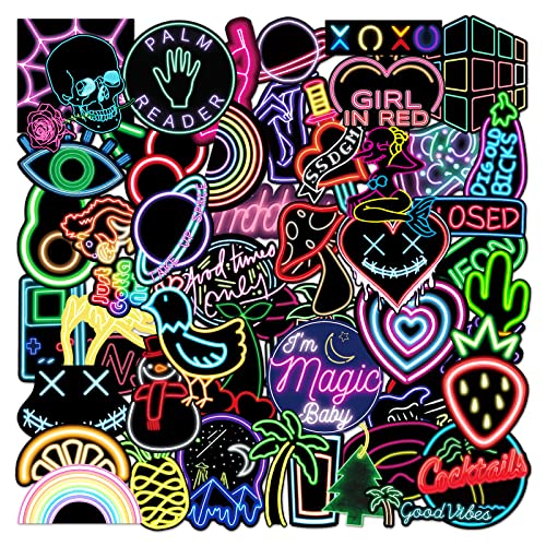 Ash  Roh Ash & Roh 50Pcs Cute Animal Stickers,Vinyl Waterproof Stickers for Laptop,Bumper,Skateboard,Water Bottles,Computer,Phone, Cute Animal Stickers for Kids Teens (Neon Party), Removable, 5 cms - Image 1