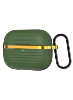 Generic Ecosystem Liquid Silicone Semi Soft Protective Case Cover for Apple Airpods 3th Gen with Aluminum Sport Hooks Gold and (Green) 