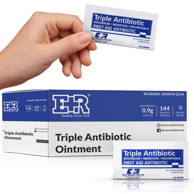 Ever Ready First Aid Triple Antibiotic Ointment 9gr Packets First Aid Cream for Infection Prevention Neomycin Bacitracin Polymyxin B FSAHSA Eligible 144 Count