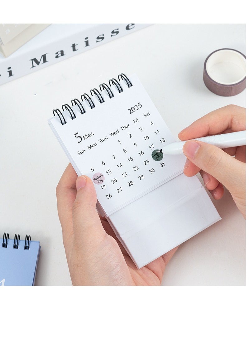 General - Mini Desk Calendar 2025, Small Desktop Calendar Mini Daily Schedule Thick Paper Twin-Wire Binding with Stickers for Home Office School - Image 1