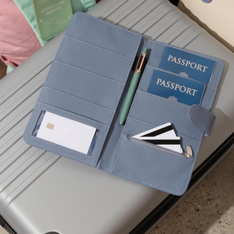 Miamica MIAMICA Grey Slate Premium Family Passport Wallet Holder Travel Document Organizer Large with Interior Zipper Clear ID Compartment Pen Holder Adventure Awaits M32010 - Image 4
