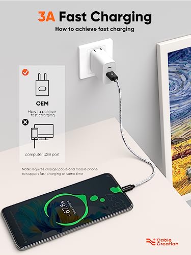 CableCreation 2FT USB to USB C Cable, USB A to USB C Cable 3A Fast Charging Cable, Braided USB C Male to USB Male Cable for Power Bank, Galaxy S23, iPad Pro iPad Mini S22 S21 Z Flip, etc, Black - Image 3