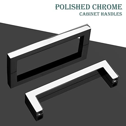 GOBEKOR 30 Pack Chrome Drawer Pulls 3-3/4in(96mm) Hole Center Solid Handles for Cabinets and Dressers Square Kitchen Hardware - Image 2