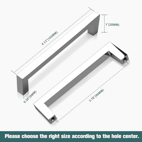 GOBEKOR 30 Pack Chrome Drawer Pulls 3-3/4in(96mm) Hole Center Solid Handles for Cabinets and Dressers Square Kitchen Hardware - Image 4
