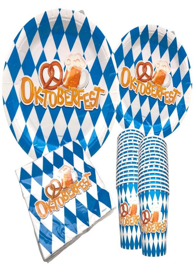 Oojami لوازم حفلة أكتوبر فيست لـ 30 ضيف - مجموعة أطباق وأكواب ومناشف بطابع بافاري - أطباق عشاء 9 بوصة، أطباق حلوى 7 بوصة، أكواب 12 أونصة، مناشف 3 طبقات - زينة وأدوات مائدة مثالية لأكتوبر فيست - Image 1