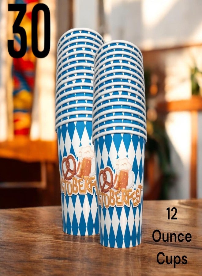 Oojami لوازم حفلة أكتوبر فيست لـ 30 ضيف - مجموعة أطباق وأكواب ومناشف بطابع بافاري - أطباق عشاء 9 بوصة، أطباق حلوى 7 بوصة، أكواب 12 أونصة، مناشف 3 طبقات - زينة وأدوات مائدة مثالية لأكتوبر فيست - Image 3