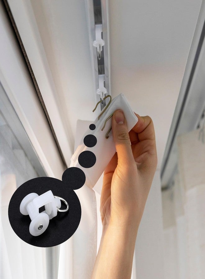 Barydat 100 Pcs Curtain Track Glider Rollers Hooks Ceiling Curtain Track Plastic Rail Gliders Dual Wheel Roller Carriers for Ceiling Drapes Room Dividers - Image 4