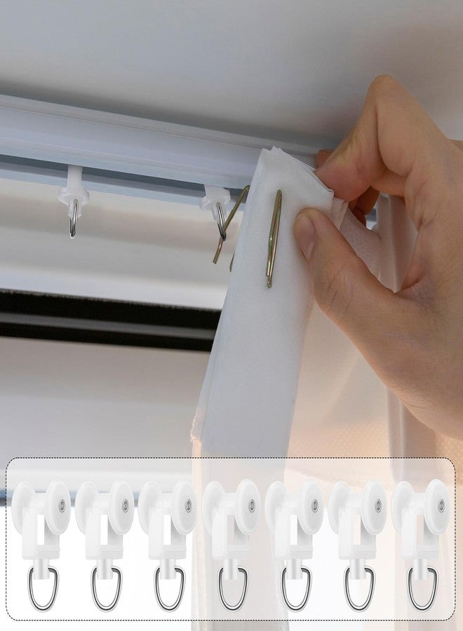 Barydat 100 Pcs Curtain Track Glider Rollers Hooks Ceiling Curtain Track Plastic Rail Gliders Dual Wheel Roller Carriers for Ceiling Drapes Room Dividers - Image 3