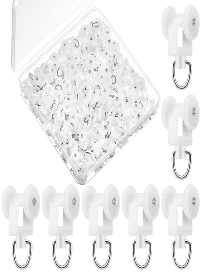 Barydat 100 Pcs Curtain Track Glider Rollers Hooks Ceiling Curtain Track Plastic Rail Gliders Dual Wheel Roller Carriers for Ceiling Drapes Room Dividers - Image 1