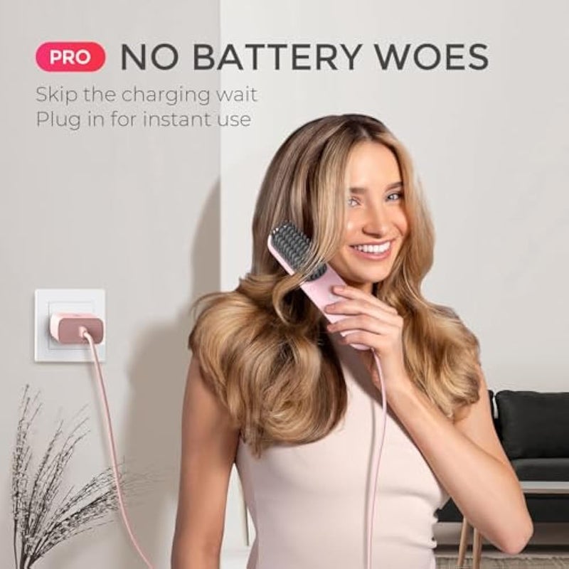 TYMO PORTA Mini Cordless Hair Straightener Brush, Portable Hair Straightener Comb with USB Rechargeable Feature, Negative Ion Hair Straightener Brush for women, Anti-Scald & Auto-Off, Pink - Image 4