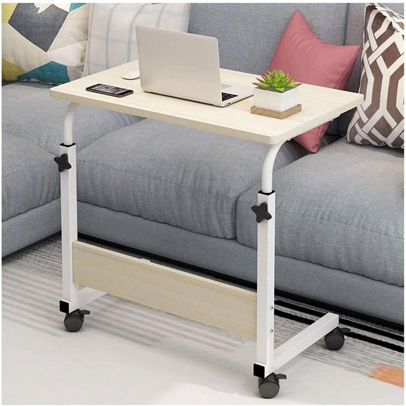 تريدجيت مكتب بعجلات، سطح مكتب 60×40 سم، ارتفاع قابل للتعديل 70-90 سم، مناسب لأجهزة الكمبيوتر المحمولة والكمبيوتر المحمول، قاعدة على شكل حرف C، لون بيج - Image 2