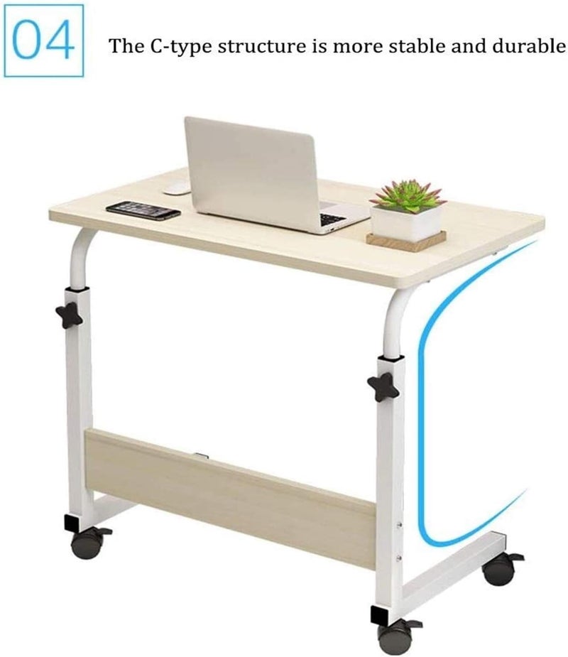 تريدجيت مكتب بعجلات، سطح مكتب 60×40 سم، ارتفاع قابل للتعديل 70-90 سم، مناسب لأجهزة الكمبيوتر المحمولة والكمبيوتر المحمول، قاعدة على شكل حرف C، لون بيج - Image 4