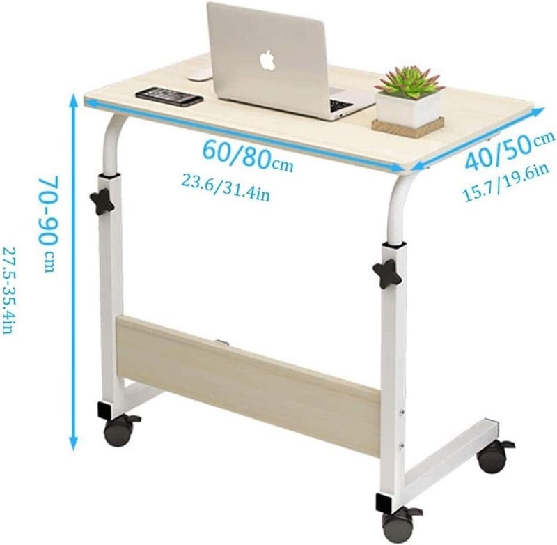 تريدجيت مكتب بعجلات، سطح مكتب 60×40 سم، ارتفاع قابل للتعديل 70-90 سم، مناسب لأجهزة الكمبيوتر المحمولة والكمبيوتر المحمول، قاعدة على شكل حرف C، لون بيج - Image 3
