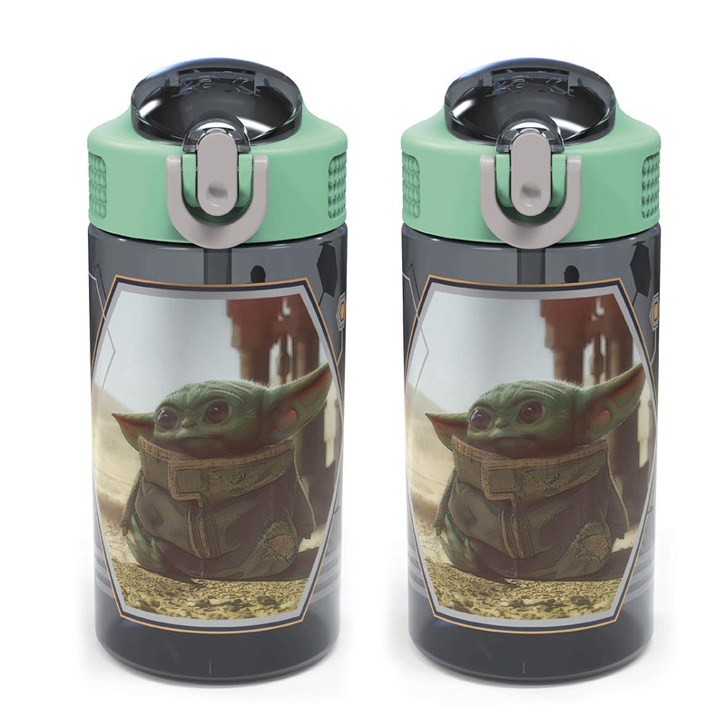 Zak Designs Zak Designs Baby Yoda Kids Durable Plastic Spout Cover And Builtin Carrying Loop LeakProof Water Design For Travel 16oz 2pc Set Grogu Bottle 2pk Star Wars 