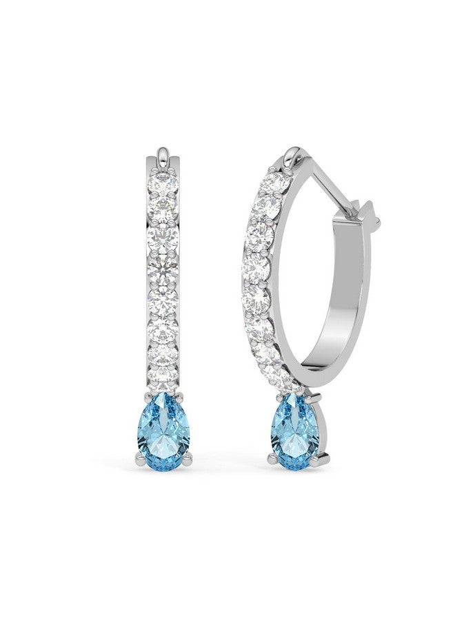 CLARA 925 Sterling Silver Sky Blue Hoop Bali Earrings | Rhodium Plated, Swiss Zirconia | Gift for Women & Girls - Image 1