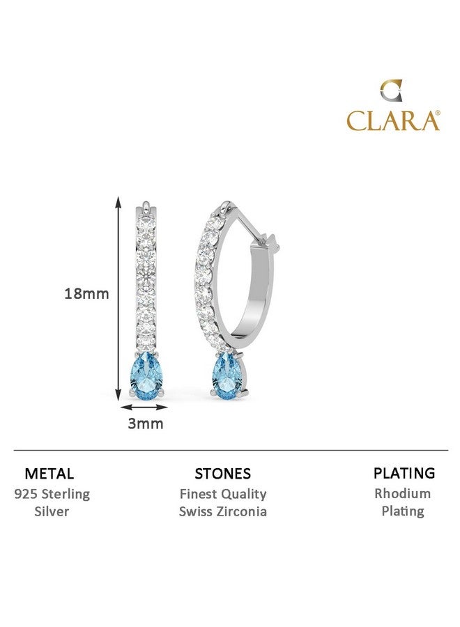 CLARA 925 Sterling Silver Sky Blue Hoop Bali Earrings | Rhodium Plated, Swiss Zirconia | Gift for Women & Girls - Image 5