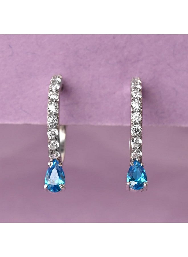 CLARA 925 Sterling Silver Sky Blue Hoop Bali Earrings | Rhodium Plated, Swiss Zirconia | Gift for Women & Girls - Image 2