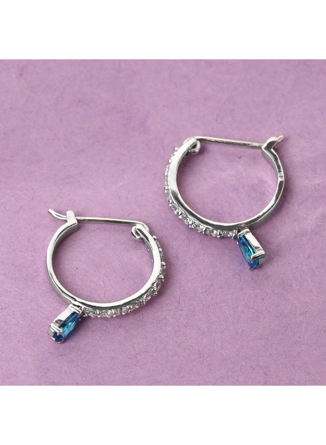 CLARA 925 Sterling Silver Sky Blue Hoop Bali Earrings | Rhodium Plated, Swiss Zirconia | Gift for Women & Girls - Image 3