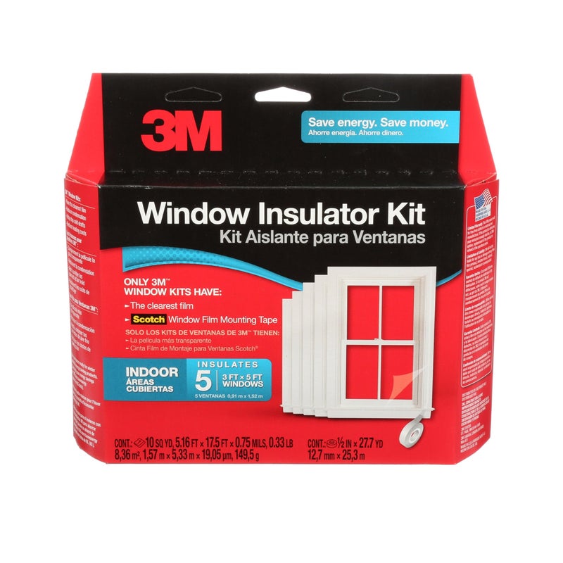 3M Indoor Window Insulation, Insulator Kit for 5 Windows 3ft x 5ft, Keeps Cold Air Out and Warm Air In, Includes Heat Shrink Window Film and Scotch Window Film Mounting Tape (2141W-6) - Image 1