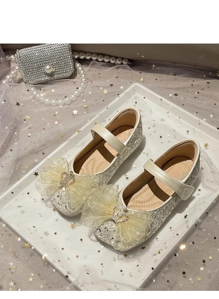 Girls' Crystal Western Style Soft Bottom Versatile Princess Comfortable Single Shoe - Image 1