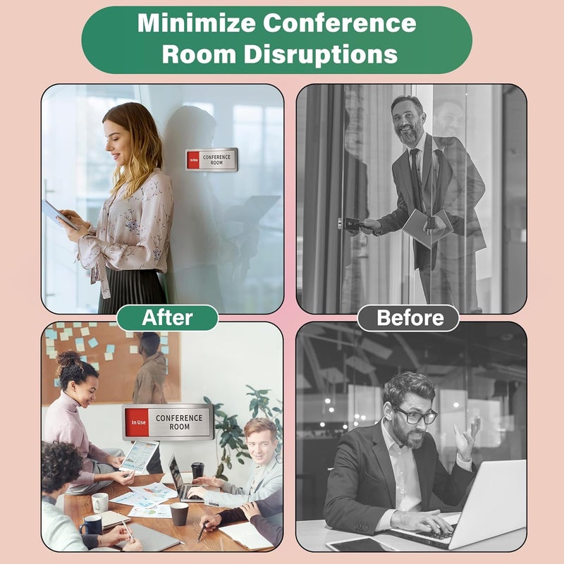 Abudada Conference Room Office Sliding Door Signs Do Not Disturb, In Use/Available Slider Sign for Home Office Wellness Conference Vacant Occupied Privacy Slide Door Sign，Brushed Silver - Image 5