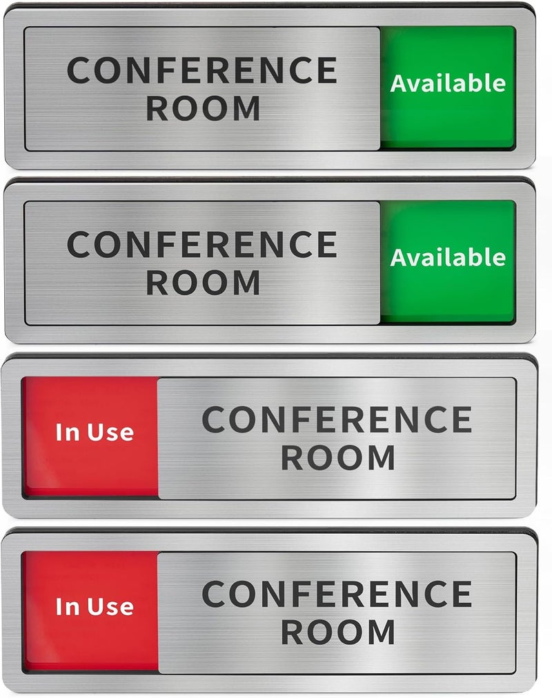 Abudada Conference Room Office Sliding Door Signs Do Not Disturb, In Use/Available Slider Sign for Home Office Wellness Conference Vacant Occupied Privacy Slide Door Sign，Brushed Silver - Image 1