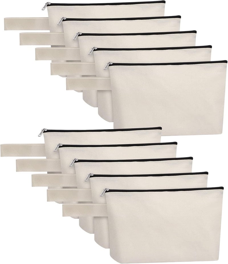 Sinzip 10 Pieces Cotton Canvas Makeup Bag with Bottom Multi Purpose Cosmetic Bag with Zipper MNWB07 Wb07