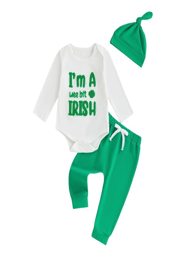 SAYOO Toddler Baby Boy St Patricks Day Outfit I Am a Irish Shamrock Embroidery Bodysuit Top Legging Hat 3Pcs Newborn Clothes (Green, 12-18 Months) - Image 1