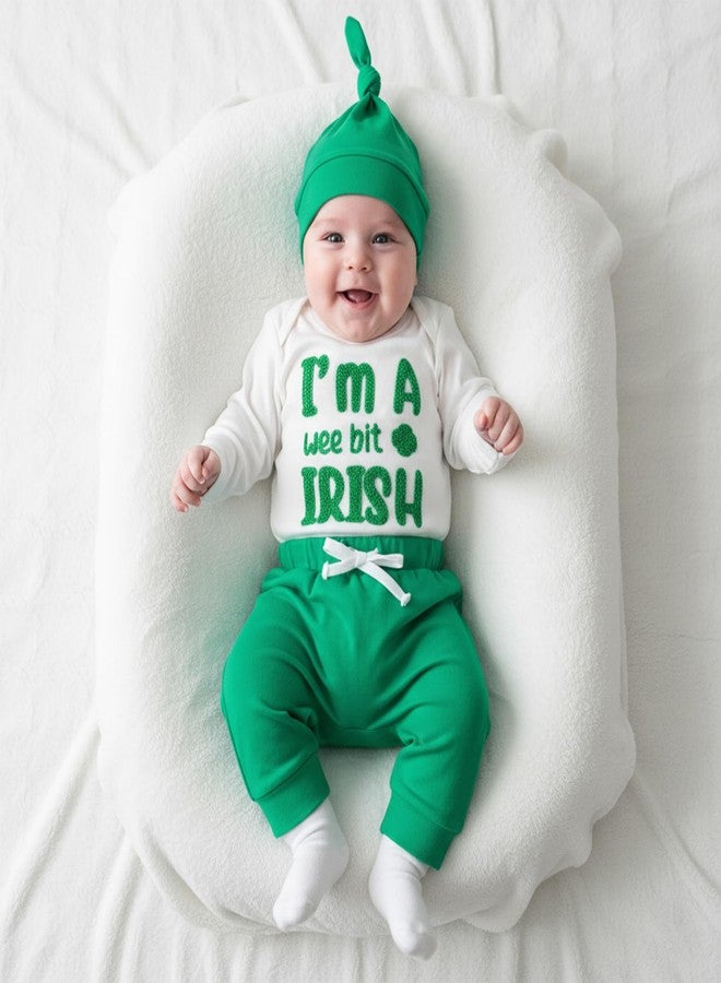 SAYOO Toddler Baby Boy St Patricks Day Outfit I Am a Irish Shamrock Embroidery Bodysuit Top Legging Hat 3Pcs Newborn Clothes (Green, 12-18 Months) - Image 2