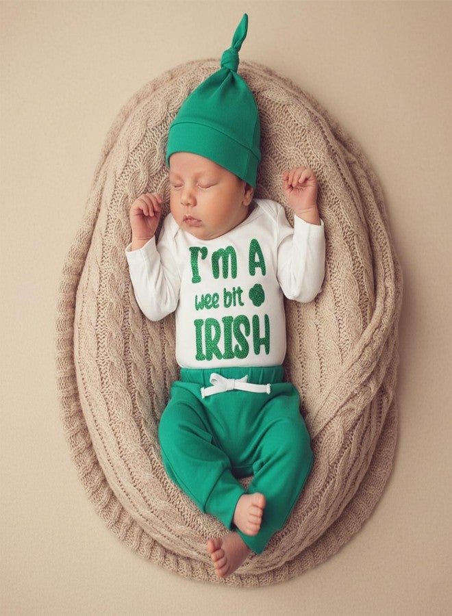 SAYOO Toddler Baby Boy St Patricks Day Outfit I Am a Irish Shamrock Embroidery Bodysuit Top Legging Hat 3Pcs Newborn Clothes (Green, 12-18 Months) - Image 4