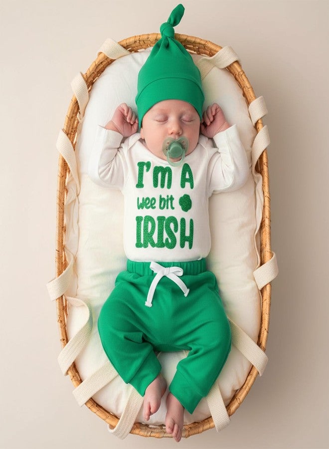 SAYOO Toddler Baby Boy St Patricks Day Outfit I Am a Irish Shamrock Embroidery Bodysuit Top Legging Hat 3Pcs Newborn Clothes (Green, 12-18 Months) - Image 5