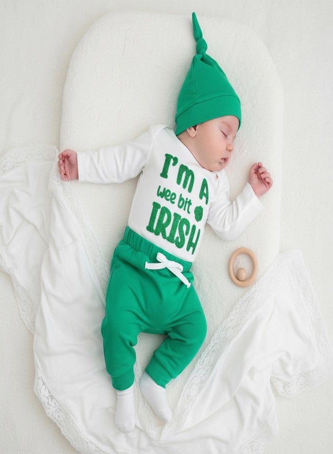 SAYOO Toddler Baby Boy St Patricks Day Outfit I Am a Irish Shamrock Embroidery Bodysuit Top Legging Hat 3Pcs Newborn Clothes (Green, 12-18 Months) - Image 3