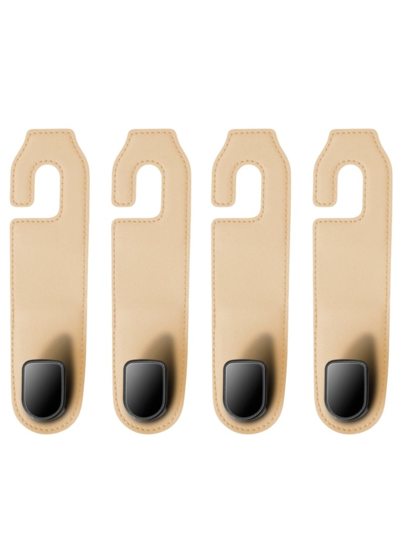 "طقم خطافات تعليق للمقاعد الخلفية تناسب جميع السيارات مكون من 4 قطع,خطافات رأس السيارة، خطاف منظم المقعد الجلدي للسيارة، حامل منظم للحقيبة والملابس والقبعة، 44 رطل من الفولاذ المقاوم للصدأ.     "بيج - Image 1